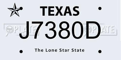 J7380D Texas License Plate