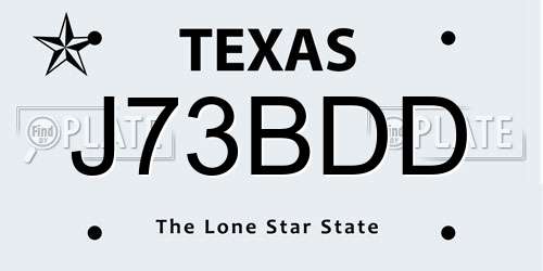 J73BDD Texas License Plate