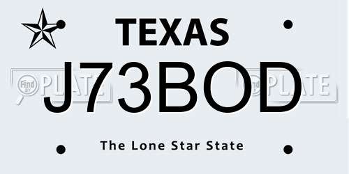 J73BOD Texas License Plate
