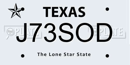 J73SOD Texas License Plate