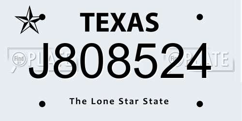 J808524 Texas License Plate