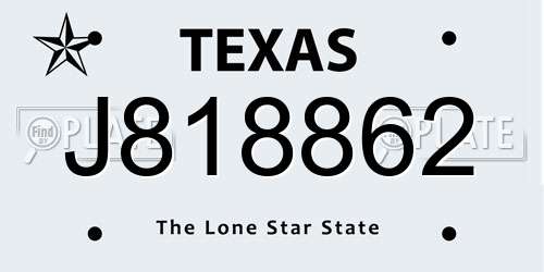 J818862 Texas License Plate