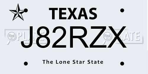 J82RZX Texas License Plate