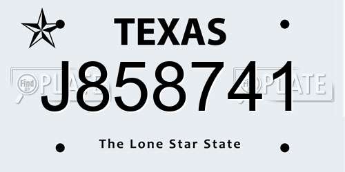 J858741 Texas License Plate