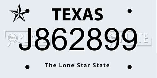 J862899 Texas License Plate