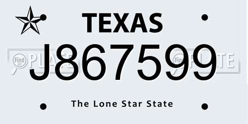 J867599 Texas License Plate