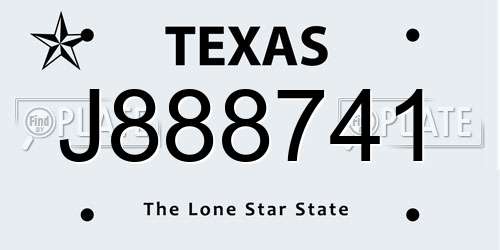 J888741 Texas License Plate