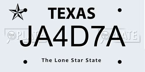 JA4D7A Texas License Plate