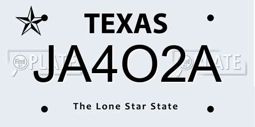 JA4O2A Texas License Plate