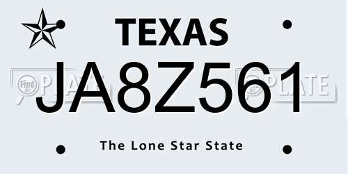 JA8Z561 Texas License Plate