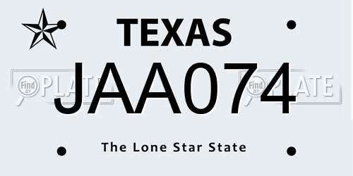 JAA074 Texas License Plate