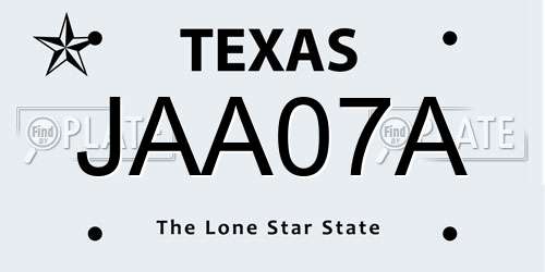 JAA07A Texas License Plate