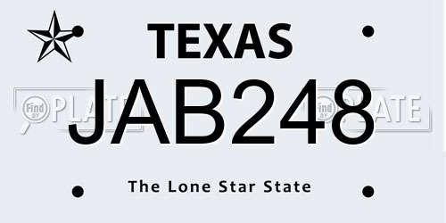JAB248 Texas License Plate