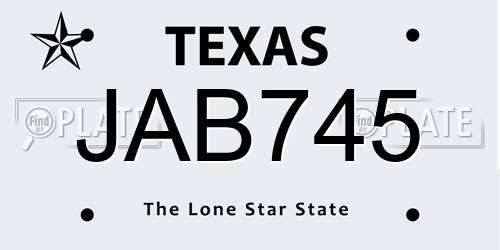 JAB745 Texas License Plate