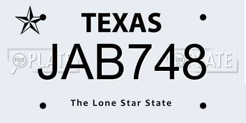 JAB748 Texas License Plate