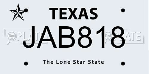 JAB818 Texas License Plate