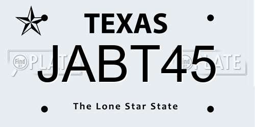 JABT45 Texas License Plate