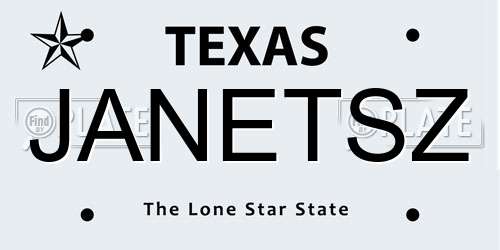 JANETSZ Texas License Plate