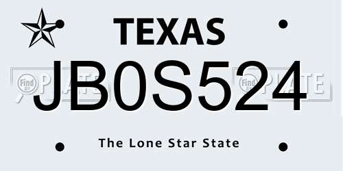 JB0S524 Texas License Plate