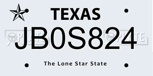 JB0S824 Texas License Plate