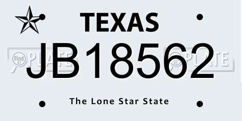 JB18562 Texas License Plate