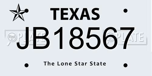 JB18567 Texas License Plate