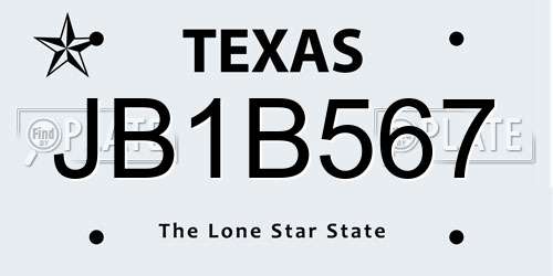JB1B567 Texas License Plate