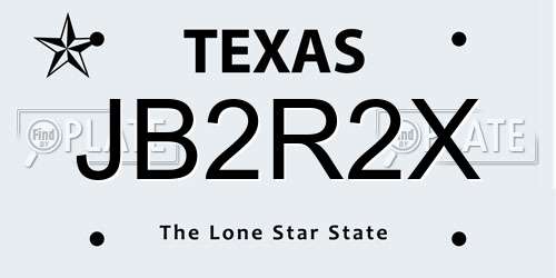 JB2R2X Texas License Plate