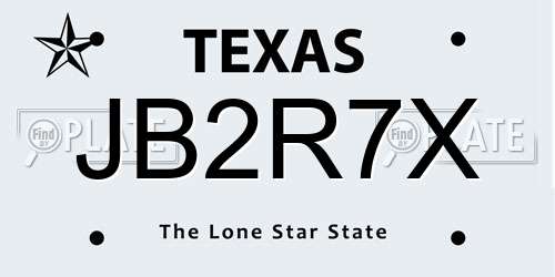 JB2R7X Texas License Plate