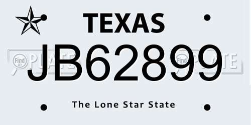 JB62899 Texas License Plate