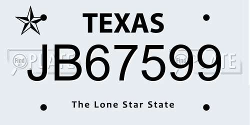 JB67599 Texas License Plate