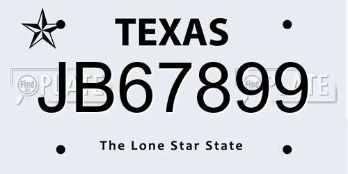 JB67899 Texas License Plate