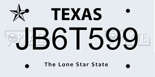 JB6T599 Texas License Plate