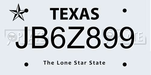 JB6Z899 Texas License Plate