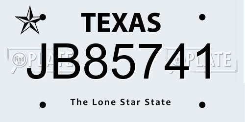 JB85741 Texas License Plate