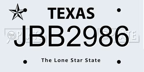 JBB2986 Texas License Plate