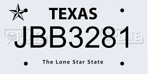 JBB3281 Texas License Plate