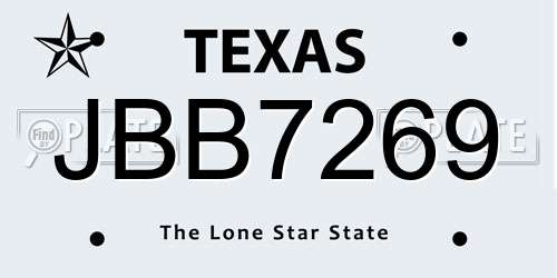 JBB7269 Texas License Plate