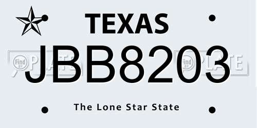 JBB8203 Texas License Plate