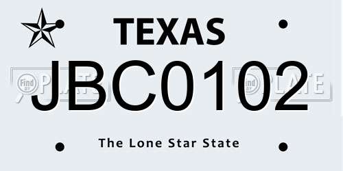 JBC0102 Texas License Plate