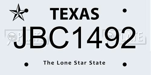 JBC1492 Texas License Plate