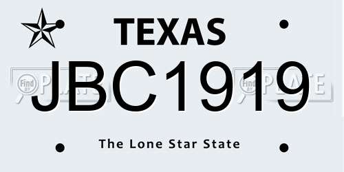 JBC1919 Texas License Plate