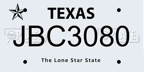 JBC3080 Texas License Plate