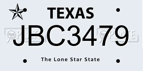 JBC3479 Texas License Plate