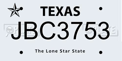 JBC3753 Texas License Plate