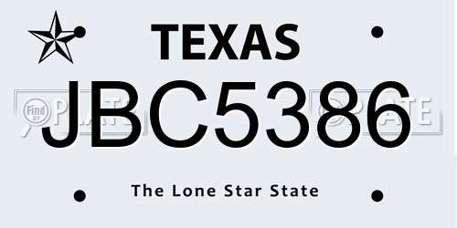 JBC5386 Texas License Plate