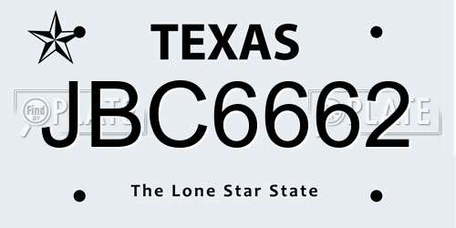 JBC6662 Texas License Plate