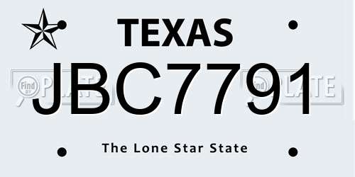 JBC7791 Texas License Plate