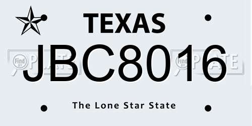 JBC8016 Texas License Plate