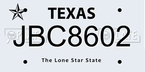 JBC8602 Texas License Plate